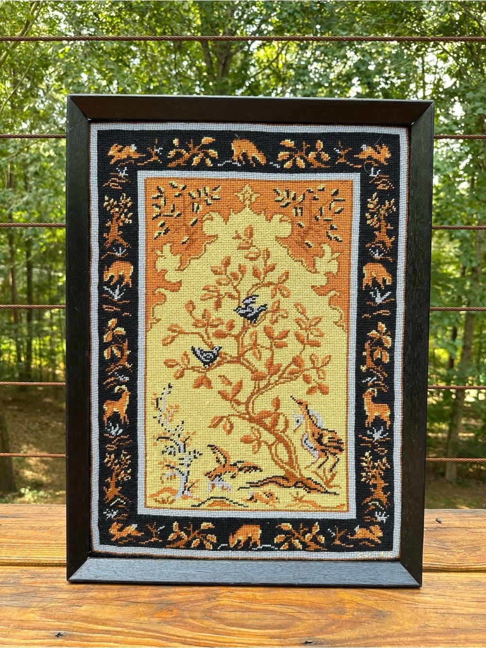 Vintage 1983 Framed Needlepoint Wall Art